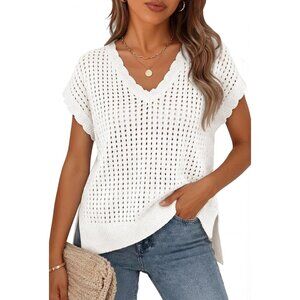 Women's Spring Tops 2026 Summer Shirts Crochet V Neck Cap Sleeve Sweater Cute Ca